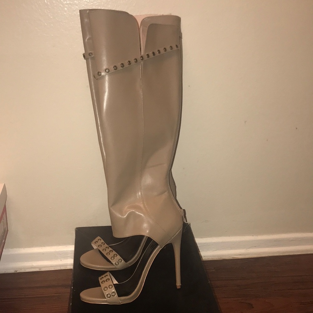 Emmy Izabella Rue Taupe Open Toe Knee High Boots